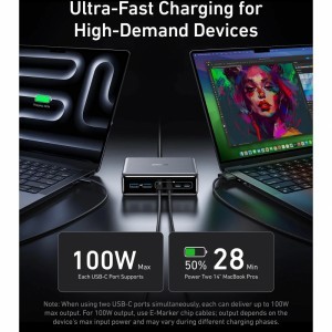 Anker Prime asztali töltő, 200W, 3A, 2 x USB-A - 4 x USB-C, Fekete-4