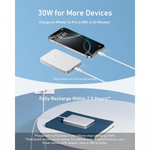 Powerbank Anker MagGo Slim, 10000mAh, 30W, PD + FQI, Fehér A1664H21-1