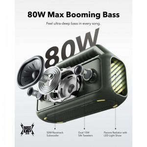 Bluetooth Hangszóró Anker SoundCore Boom 2, 80W, TWS, RGB, Vízálló, Zöld A3138061-2