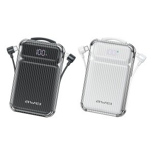 AWEI PowerBank P89K 10000mAh 38.5W fekete/fekete + PD/Lightning kábelek