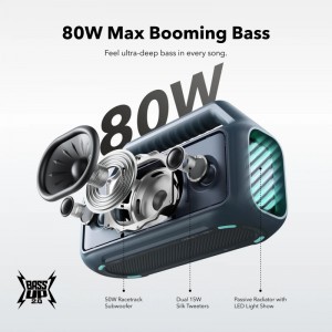 Bluetooth Hangszóró Anker SoundCore Boom 2, 80W, TWS, RGB, Vízálló, Kék A3138031-1