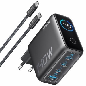 Hálózati Töltő Anker Zolo, 140W, 5A, 1 x USB-A - 3 x USB-C, USB-C Kábel, Fekete