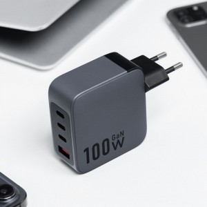 FORCELL F-ENERGY GaN VT-46 utazó töltő 3 x USB-C + USB A PD QC4.0 5A 100W szürke-1