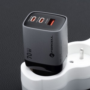 FORCELL F-ENERGY GaN III VT-37 fali utazó töltő LCD kijelzővel 2 x Type C + USB A PD QC4.0 SAM SFC2.0 3,45A 70W szürke-4