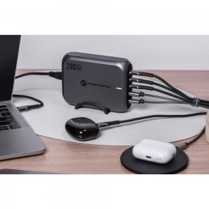 FORCELL F-ENERGY GaN III VT-51 asztali töltő 3 x Typ C + 2 x USB A PD QC4.0 SFC2.0 5A 200W szürke-8