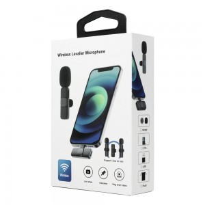 Vezeték nélküli csíptetős mikrofon Lightning iPhone-hoz dupla (2 db egy szettben) K1 rózsaszín-3