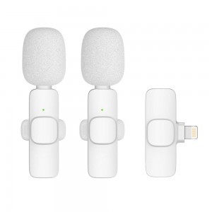 Vezeték nélküli lavalier mikrofon Lightning iPhone-hoz 2 db a készletben) K1 fehér szélvédővel