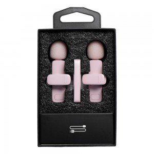 Vezeték nélküli lavalier mikrofon Lightning (iPhone) 2 darab a készletben, K1 rózsaszín szélvédővel-4