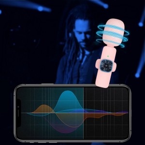 Vezeték nélküli lavalier mikrofon Lightning (iPhone) 2 darab a készletben, K1 rózsaszín szélvédővel-7