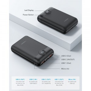 VEGER powerbank 20 000 mAh PD QC3.0 2A 22,5W S20 (W2053) fekete-7
