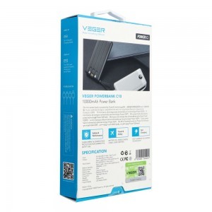 VEGER powerbank 10 000 mAh beépített kábelekkel Micro USB / Type C / Lightning C10 (W1116) fekete-9
