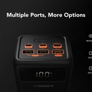 VEGER powerbank 50 000 mAh PD QC3.0 5A 22,5W Tank Lite (W5001) fekete-24