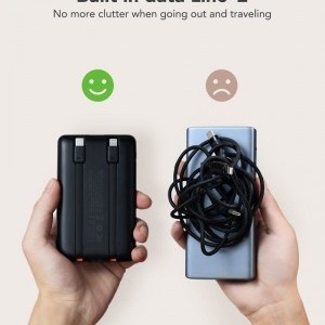 VEGER powerbank 10 000 mAh beépített kábelekkel Type C / Lightning PD QC3.0 2A 22,5W C11 (W1170) fekete-12