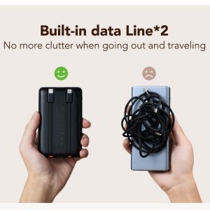 VEGER powerbank 10 000 mAh beépített kábelekkel Type C / Lightning PD QC3.0 2A 22,5W C11 (W1170) fekete-7