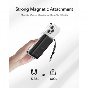 VEGER powerbank 10 000 mAh indukciós töltéssel kompatibilis MagSafe PD QC3.0 2A 20W MagOn (VP1151 / W1151) fekete-1