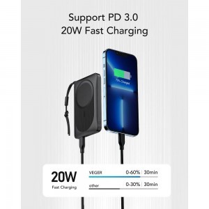 VEGER powerbank 10 000 mAh indukciós töltéssel kompatibilis MagSafe PD QC3.0 2A 20W MagOn (VP1151 / W1151) fekete-3