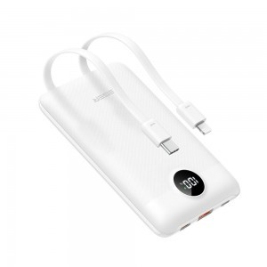VEGER powerbank 10 000 mAh beépített kábelekkel Type C / Lightning PD QC3.0 2A 22,5W C11C (W1170) fehér-1