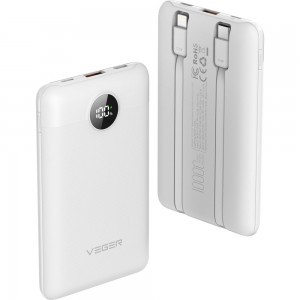 VEGER powerbank 10 000 mAh beépített kábelekkel Type C / Lightning PD QC3.0 2A 22,5W C11C (W1170) fehér-2