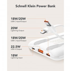 VEGER powerbank 10 000 mAh beépített kábelekkel Type C / Lightning PD QC3.0 2A 22,5W C11C (W1170) fehér-3