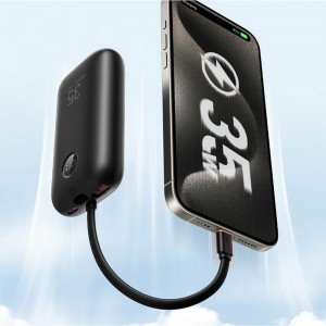 VEGER powerbank 10000 mAh beépített kábelekkel Type C / Lightning PD QC3.0 35W K1 (W1188) fekete-1