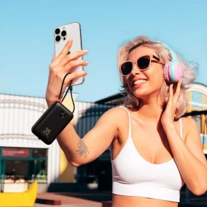 VEGER powerbank 30000 mAh beépített kábelekkel Type C / Lightning PD QC3.0 35W K3 (W3018) fekete-2