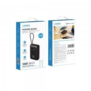 VEGER powerbank 30000 mAh beépített kábelekkel Type C / Lightning PD QC3.0 35W K3 (W3018) fekete-10