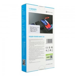 VEGER powerbank 20000 mAh PD QC3.0 3A 20W S22 (W2060) fekete-4