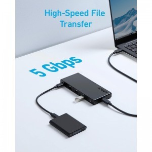 USB-C Hub Anker, 1 x USB-A 3.0 - 2 x USB-A - 3 x USB-C - 2 x HDMI - 1 x RJ45 - 1 x SD, Fekete A83A2G11-5