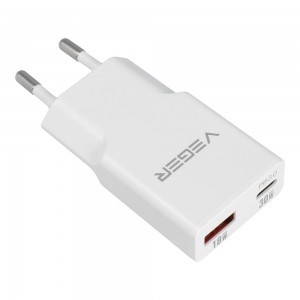 VEGER fali töltő USB A + USB C QC PD 30W 30W1A1C fehér