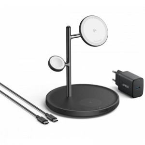 Anker MagGo 3in1, 25W, 1.67A, Fekete B25M3311 vezeték nélküli töltőállomás (iPhone, Apple Watch, Airpods)