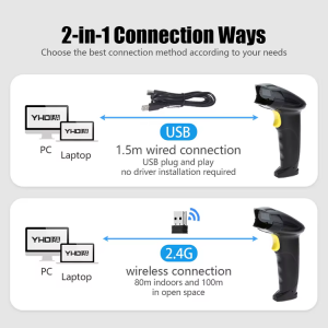 Vezeték nélküli 2D USB, vezeték nélküli vonalkódolvasó, QR kód olvasó YHD-8200DB-6