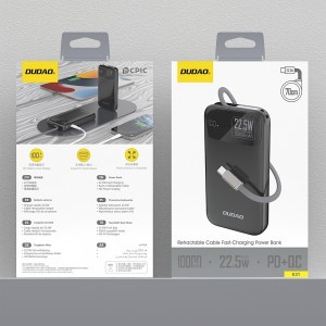 Dudao K31 10000 mAh 22.5W PD Powerbank with Built-in Cable - Black-3