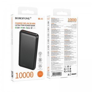 Borofone Power Bank 10000mAh BJ80 Clever - 2xUSB + Type C - QC 3.0 22,5W PD 20W fekete,-4
