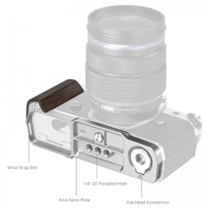 Smallrig 5563 L-Shaped Mount Plate with Wooden Handle for OM System OM-3-2