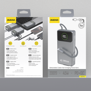 Powerbank Dudao K31 Pro 45W 20000mAh beépített, visszahúzható USB-C kábellel - szürke-8