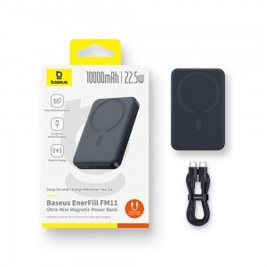  Baseus EnerFill FM11 Ultra-Mini 10000mAh 22.5W MagSafe Kompatibilis Power Bank Baseus Simple USB-C 20V/3A 30 cm Kábellel - Fekete-2