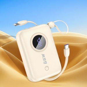 Dudao K14 10000mAh powerbank beépített USB-C / Lightning kábelekkel - bézs-1