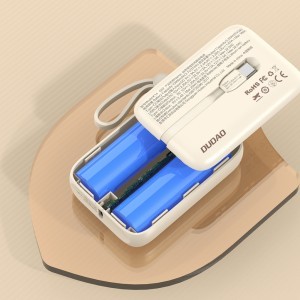 Dudao K14 10000mAh powerbank beépített USB-C / Lightning kábelekkel - bézs-5