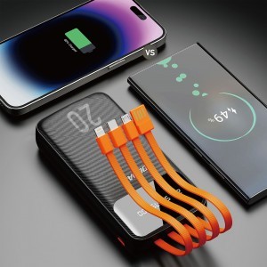 Dudao nagy kapacitású powerbank 3 beépített kábellel 20000mAh USB Type C + micro USB + Lightning fekete (Dudao K6Pro+),-4