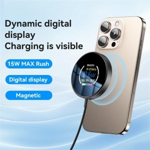Yesido Vezeték nélküli Töltőállomás (DS28) - Mágneses Markolat, Digitális Kijelző, Gyors Töltés, 15W, Type-C Kábel, 1.2m - Fekete-9