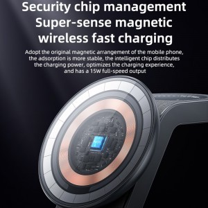 Yesido – Vezeték nélküli töltőállomás (DS26) – Mágneses, telefonhoz, órához, fülhallgatóhoz, összecsukható, állvány, éjjeli fény, 15W – Szürke-6