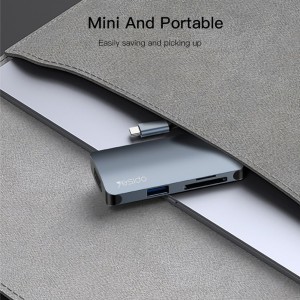 Yesido - Dokkolóállomás 7 az 1-ben (HB16) - Type-C 1x USB3.0, 2x USB2.0, TF/SD Kártya, 1x VGA, 1x Type-C, 5Gbps, PD100W - Szürke-3