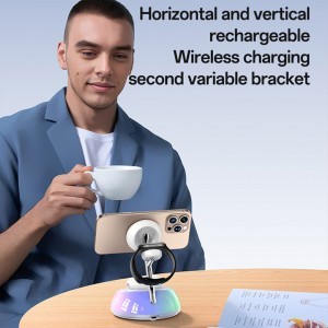 iPhone, Apple Watch, AirPods Fehér Yesido töltőállomás 3in1 (DS31) - Mágneses Tartó, RGB világítás, 15W-5