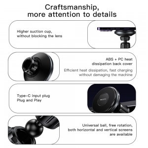 Yesido Autós tartó vezeték nélküli töltéssel (C190) - Szélvédőre, 360°, Intelligens azonosítás, 15 W - Fekete-1