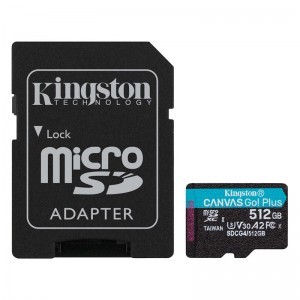 Kingston MicroSDXC 512GB Canvas Go Plus Gen4 200R A2 U3 V30 memóriakártya + Adapter
