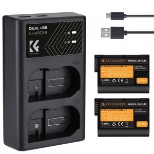 K and F Concept K&F Concept hordozható dupla USB-C akkumulátor MH-25 töltő + 2db EN-EL15 akkumulátor 2100mAh