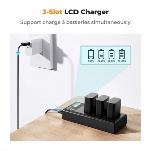 K and F Concept K&F Concept hordozható tripla USB-C akkumulátor BC-TRW töltő, LCD + 3db FW50 akkumulátor 1100mAh-2