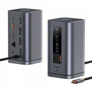 Baseus Spacemate 11in1 HUB (B00568101813-00) - USB-C 2xHDMI, 2xDP, 3xUSB, 2xUSB-C, RJ45, Jack - Űrszürke-10