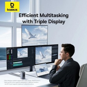 Baseus Spacemate 11in1 HUB (B00568101813-00) - USB-C 2xHDMI, 2xDP, 3xUSB, 2xUSB-C, RJ45, Jack - Űrszürke-2