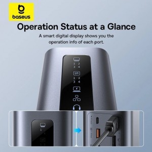 Baseus Spacemate 11in1 HUB (B00568101813-00) - USB-C 2xHDMI, 2xDP, 3xUSB, 2xUSB-C, RJ45, Jack - Űrszürke-11